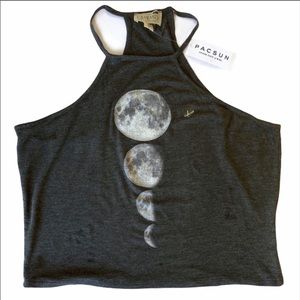 LA Hearts Moon Phases Gray High Neck Tank Crop Top